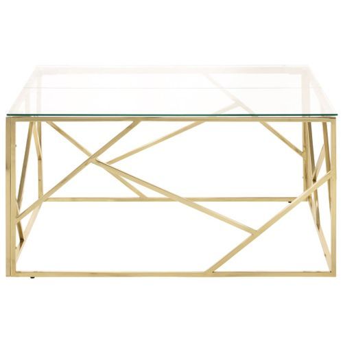 Table basse doré acier inoxydable et verre trempé - Photo n°3; ?>