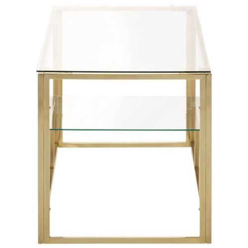 Table basse doré acier inoxydable et verre trempé - Photo n°3; ?>