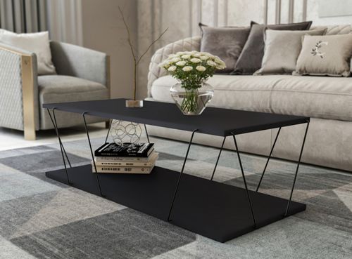Table basse en bois anthracite et métal noir Orlanda 120 cm - Photo n°3; ?>