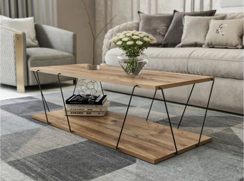 Table basse en bois clair et métal noir Orlanda 120 cm - Photo n°2; ?>