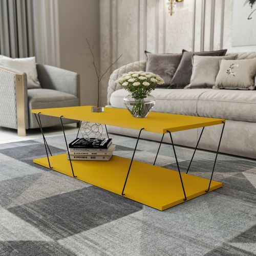 Table basse en bois jaune et métal noir Orlanda 120 cm - Photo n°3; ?>