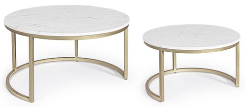 Table basse en marbre blanc et pieds acier doré Lary - Lot de 2 - Photo n°3; ?>