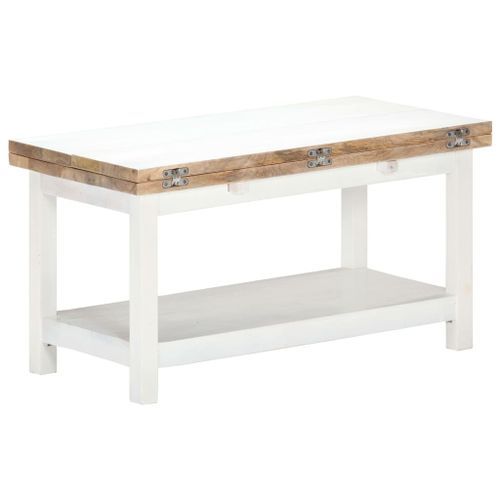 Table basse extensible manguier massif clair et blanc Adra 90 cm - Photo n°3; ?>