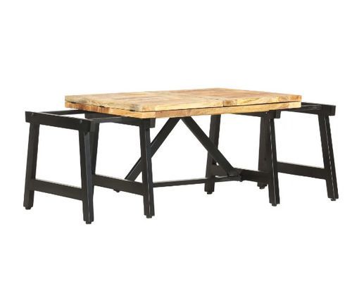 Table basse extensible manguier massif clair et métal noir Borik - Photo n°2; ?>