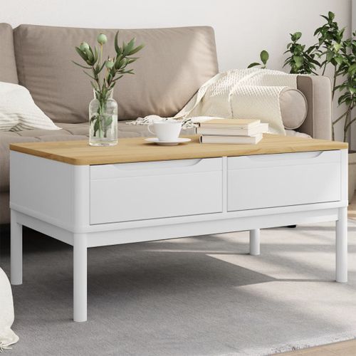 Table basse FLORO blanc 99x55,5x45 cm bois massif de pin - Photo n°2; ?>