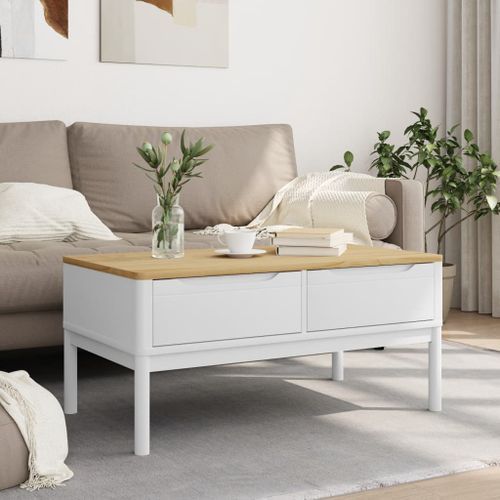 Table basse FLORO blanc 99x55,5x45 cm bois massif de pin - Photo n°3; ?>