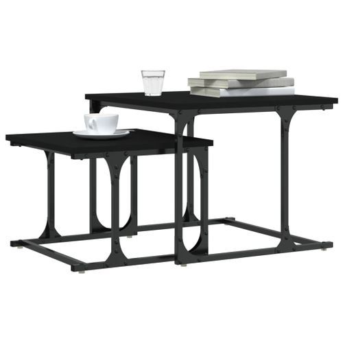 Table basse gigogne 2 pcs noir bois d'ingénierie - Photo n°3; ?>