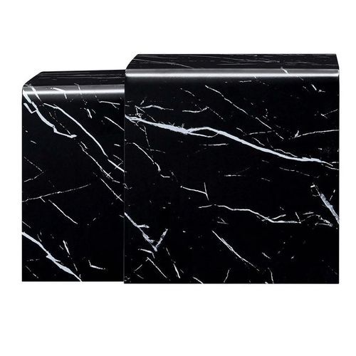 Table basse gigogne verre noir effet marbre Oflo - Lot de 2 - Photo n°3; ?>