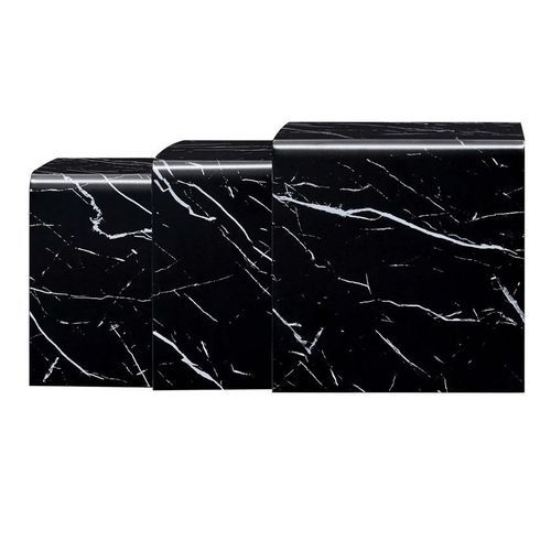 Table basse gigogne verre noir effet marbre Oflo - Lot de 3 - Photo n°3; ?>