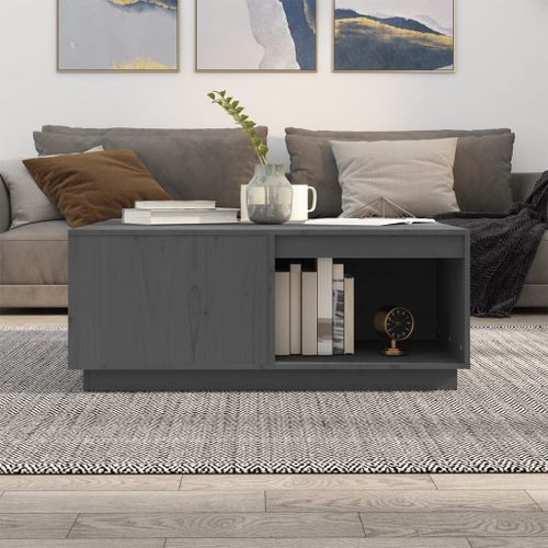 Table basse Gris 100x101x40,5 cm Bois massif de pin - Photo n°3; ?>