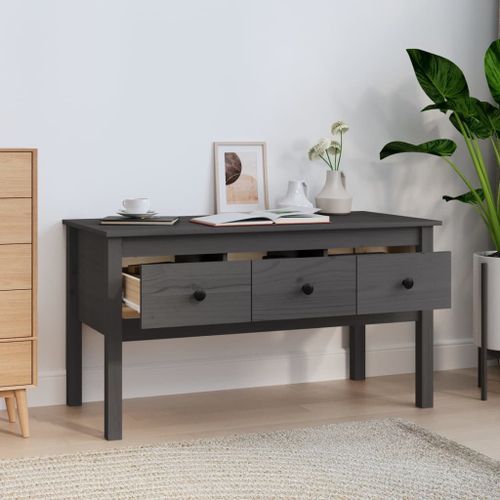 Table basse Gris 102x49x55 cm Bois massif de pin - Photo n°3; ?>