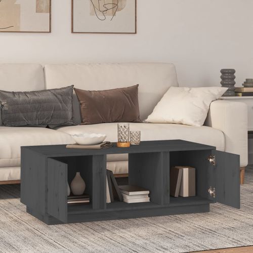 Table basse Gris 110x50x40 cm Bois massif de pin - Photo n°3; ?>