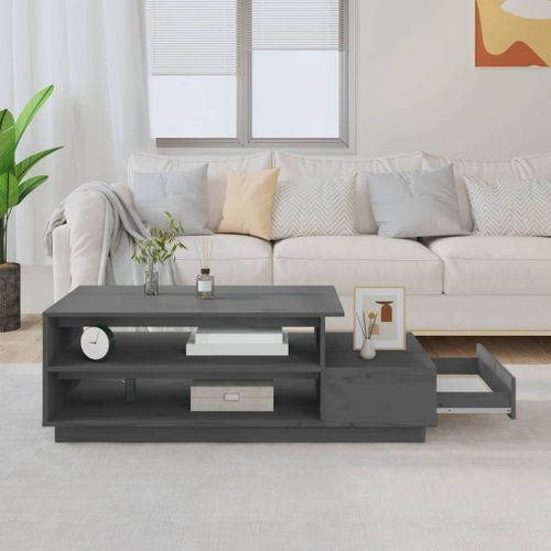 Table basse Gris 120x50x40,5 cm Bois massif de pin - Photo n°3; ?>