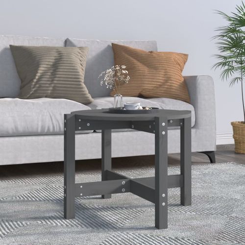 Table basse Gris Ø 62,5x45 cm Bois massif de pin - Photo n°2; ?>