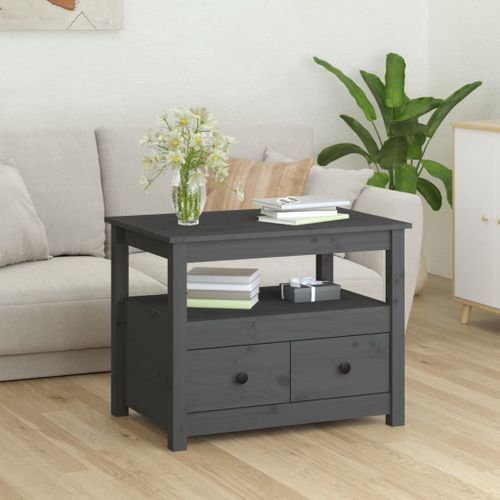 Table basse Gris 71x49x55 cm Bois massif de pin - Photo n°3; ?>