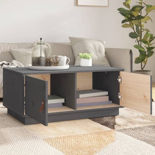 Table basse Gris 80x50x35 cm Bois massif de pin - Photo n°3; ?>