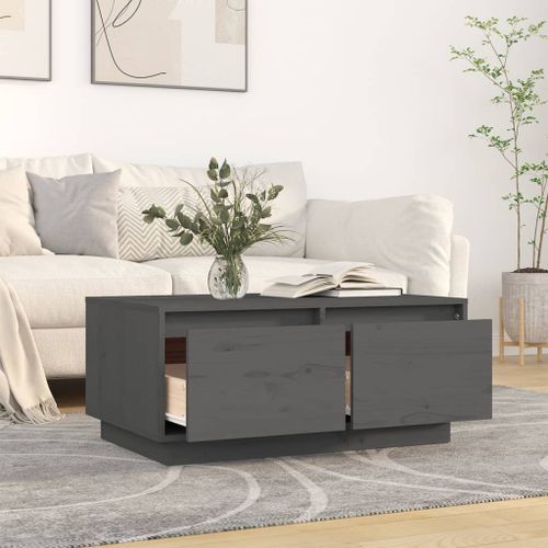 Table basse Gris 80x50x35 cm Bois massif de pin - Photo n°3; ?>