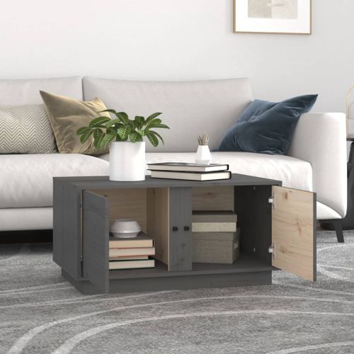 Table basse Gris 80x50x40 cm Bois massif de pin - Photo n°3; ?>