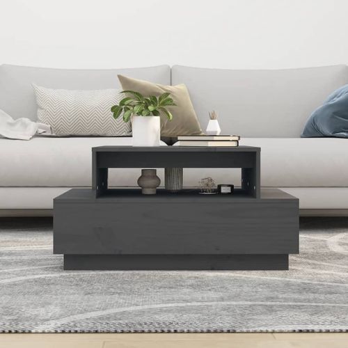 Table basse Gris 80x55x40,5 cm Bois massif de pin - Photo n°3; ?>