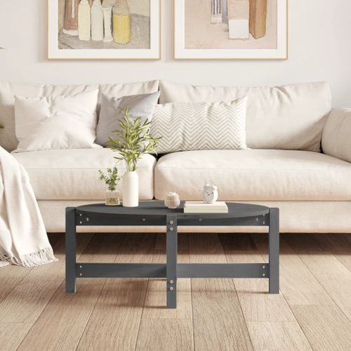 Table basse Gris 87x48x35 cm Bois massif de pin - Photo n°3; ?>