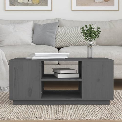 Table basse Gris 90x49x40,5 cm Bois massif de pin - Photo n°3; ?>