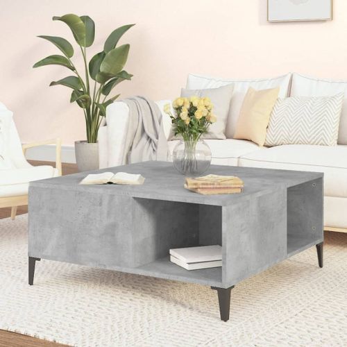 Table basse gris béton 80x80x36,5 cm bois d'ingénierie - Photo n°2; ?>