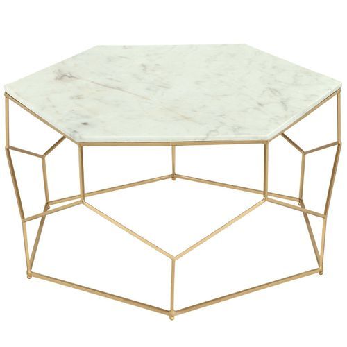 Table basse hexagonale marbre blanc et pieds doré Raleh - Photo n°2; ?>