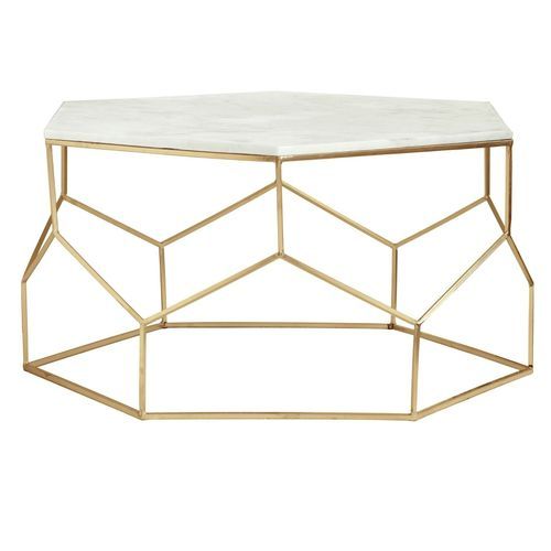 Table basse hexagonale marbre blanc et pieds doré Raleh - Photo n°3; ?>