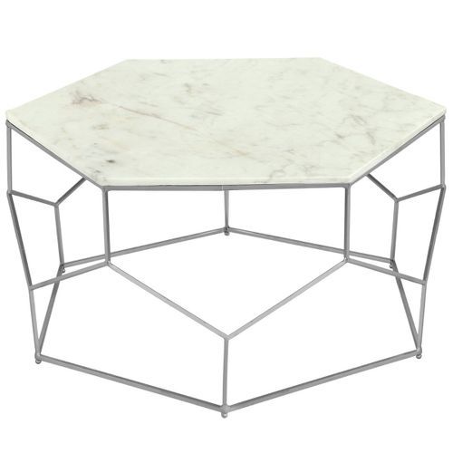 Table basse hexagonale marbre blanc et pieds nickel Raleh - Photo n°2; ?>