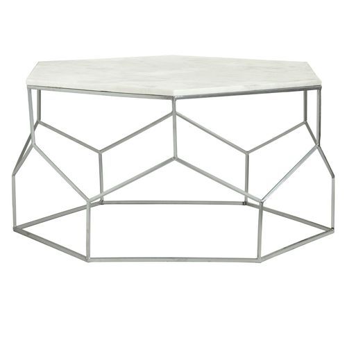 Table basse hexagonale marbre blanc et pieds nickel Raleh - Photo n°3; ?>