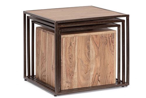 Table basse industriel modulable bois d'acacia et acier marron Palma - Lot de 4 - Photo n°2; ?>