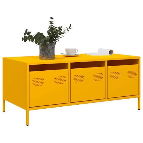 Table basse jaune moutarde 101,5x50x43,5cm acier laminé à froid - Photo n°3; ?>