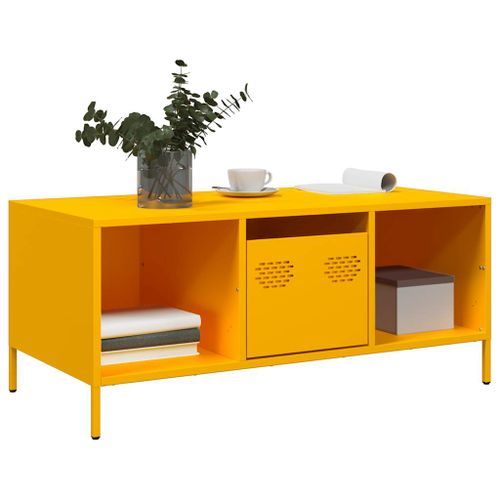 Table basse jaune moutarde 101,5x50x43,5cm acier laminé à froid - Photo n°3; ?>