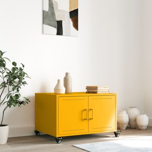 Table basse jaune moutarde 68x50x43,5 cm acier laminé à froid - Photo n°3; ?>