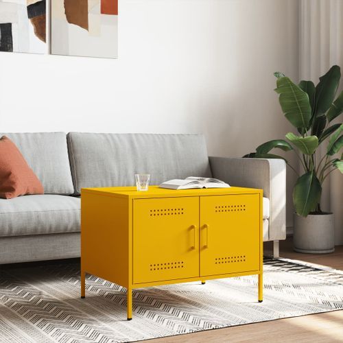 Table basse jaune moutarde 68x50x50,5 cm acier laminé à froid - Photo n°2; ?>