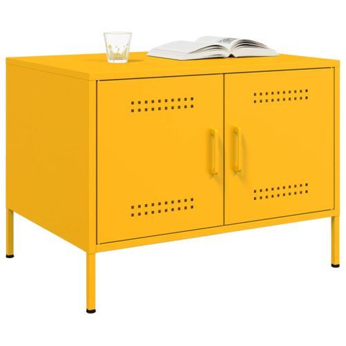 Table basse jaune moutarde 68x50x50,5 cm acier laminé à froid - Photo n°3; ?>