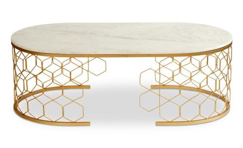 Table basse marbre blanc et pieds métal doré Lorci 110 cm - Photo n°2; ?>