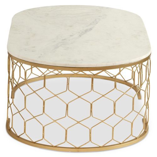 Table basse marbre blanc et pieds métal doré Lorci 110 cm - Photo n°3; ?>