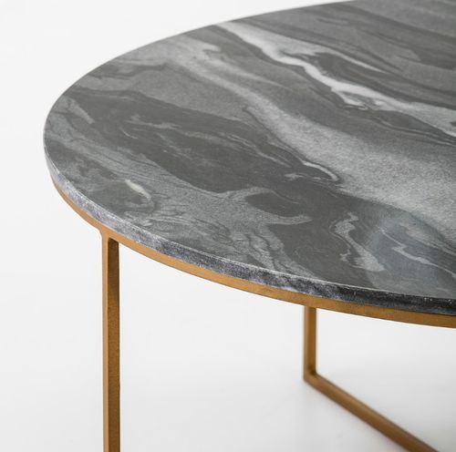 Table basse marbre gris et pieds métal doré D 90 cm - Photo n°2; ?>