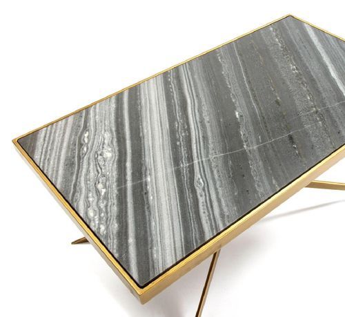 Table basse marbre noir et pieds métal doré 106 cm - Photo n°3; ?>