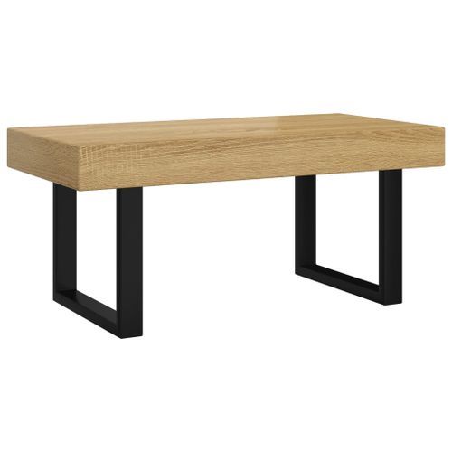 Table basse Marron clair et noir 90x45x40 cm MDF et fer - Photo n°2; ?>