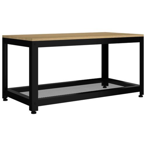 Table basse Marron clair et noir 90x45x45 cm MDF et fer - Photo n°2; ?>