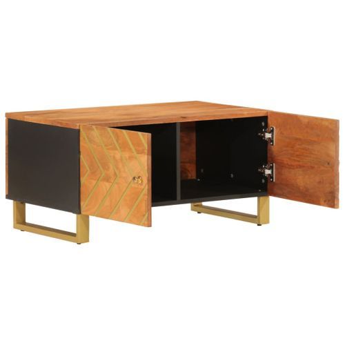 Table basse marron et noir 80x50x40 cm bois de massif manguier - Photo n°3; ?>