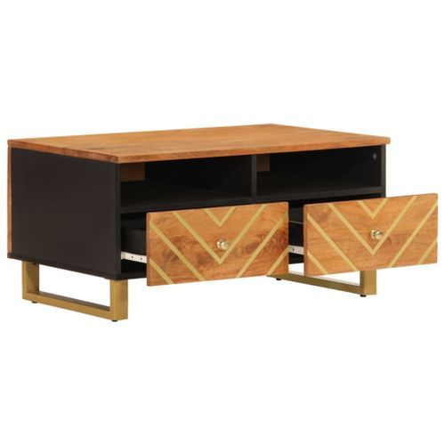 Table basse marron et noir 80x54x40 cm bois de massif manguier - Photo n°3; ?>