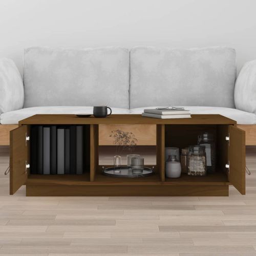 Table basse Marron miel 100x50x35 cm Bois massif de pin - Photo n°3; ?>