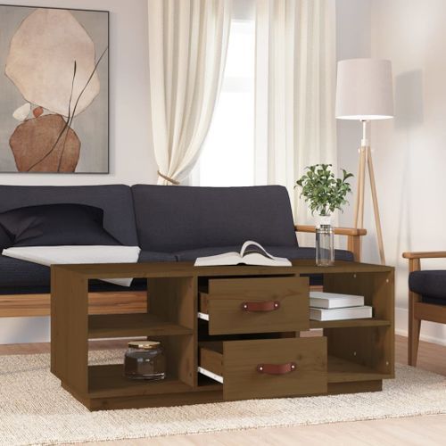 Table basse Marron miel 100x50x41 cm Bois massif de pin - Photo n°3; ?>