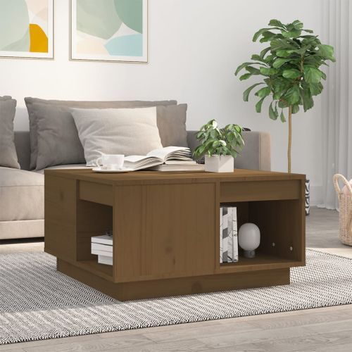 Table basse Marron miel 60x61x32,5 cm Bois massif de pin - Photo n°2; ?>