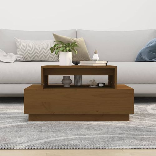 Table basse Marron miel 80x55x40,5 cm Bois massif de pin - Photo n°3; ?>