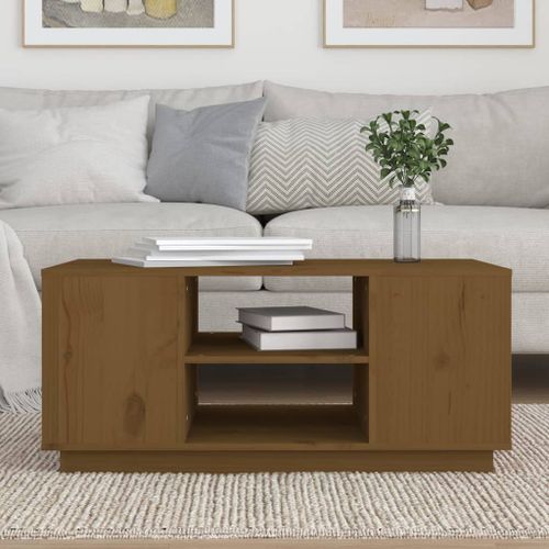 Table basse Marron miel 90x49x40,5 cm Bois massif de pin - Photo n°3; ?>