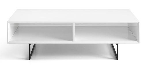 Table basse moderne en bois laqué blanc et acier noir Valina 120 cm - Photo n°2; ?>